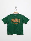 Zara Boys Green "Paris" Graphic Tee - Size 7 Estimated Age 7 Years AB2