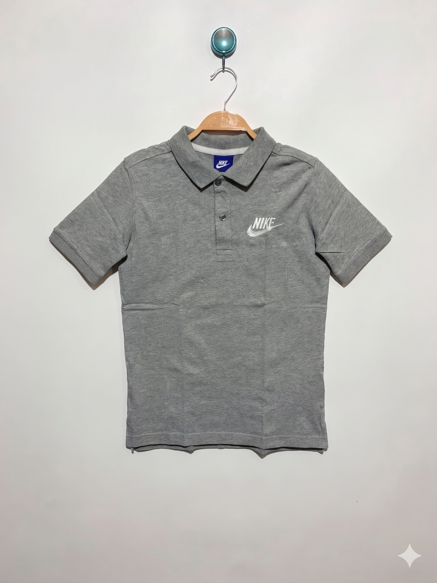 Nike Sportswear Boys' Heather Grey Embroidered Logo Polo - Size Estimated Age 9-10 Years AB1