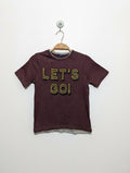 KIABI Boys Burgundy "Let's Go!" Typography Short Sleeve Tee - Size 8A Estimated Age 8 Years AB2