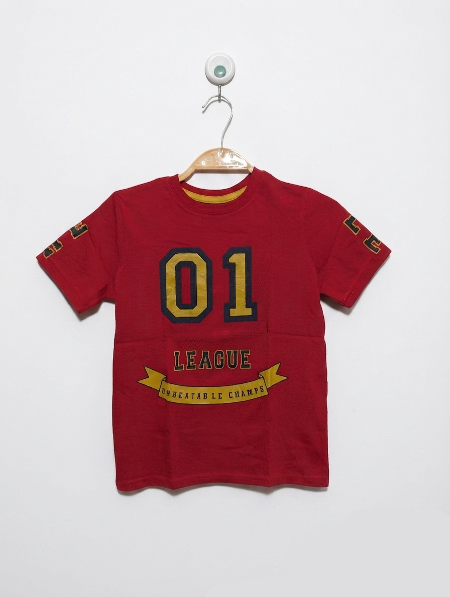 Little Kids Boys Red "01 League Unbeatable Champs" Graphic Tee - Size 116 (Estimated Age 5-6 Years) AB2