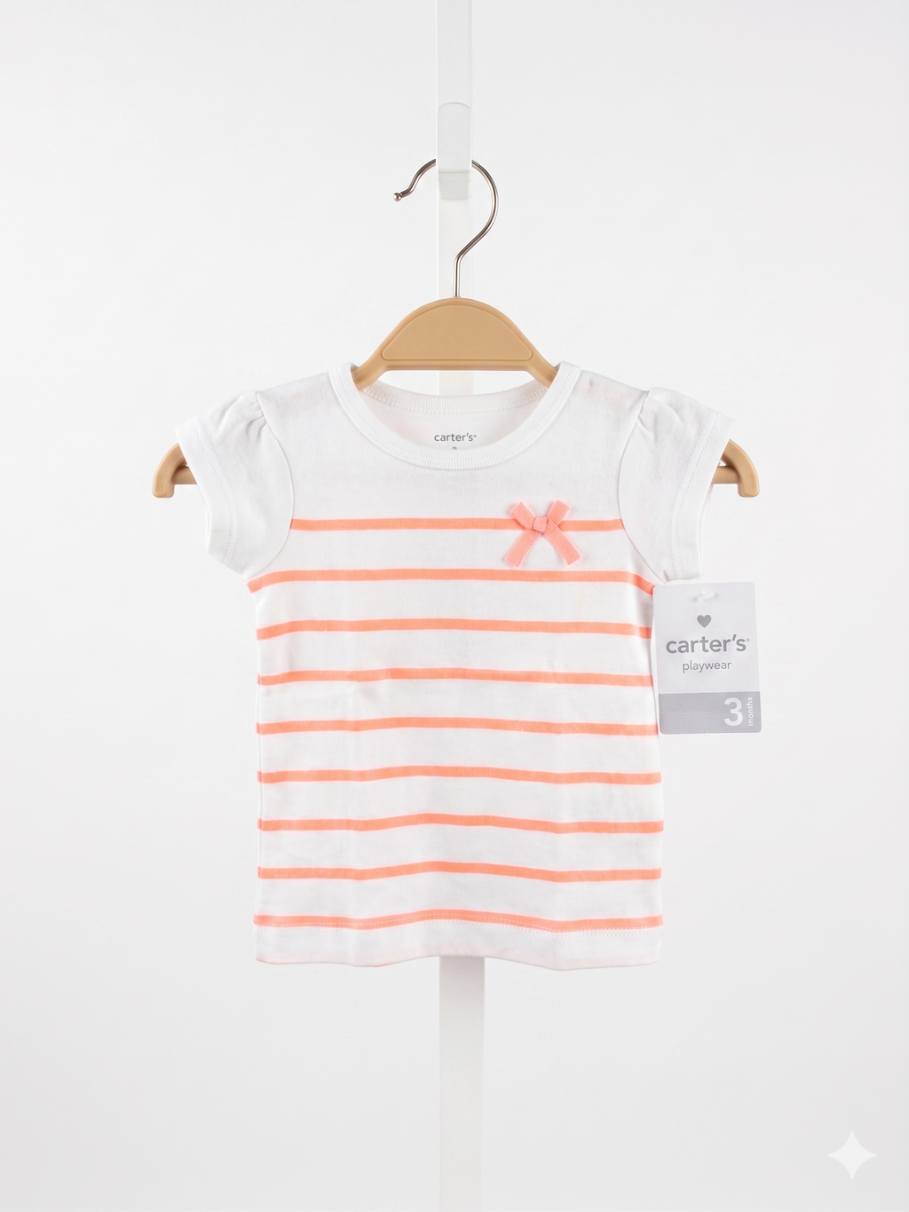 Carter's Baby, Striped Infant Shirt, 3 Month Girl Clothes, Peach and White Tee, Baby Girl Summer Top, NWT Baby Clothes, Tiny Thrift Store, Carter's Playwear.