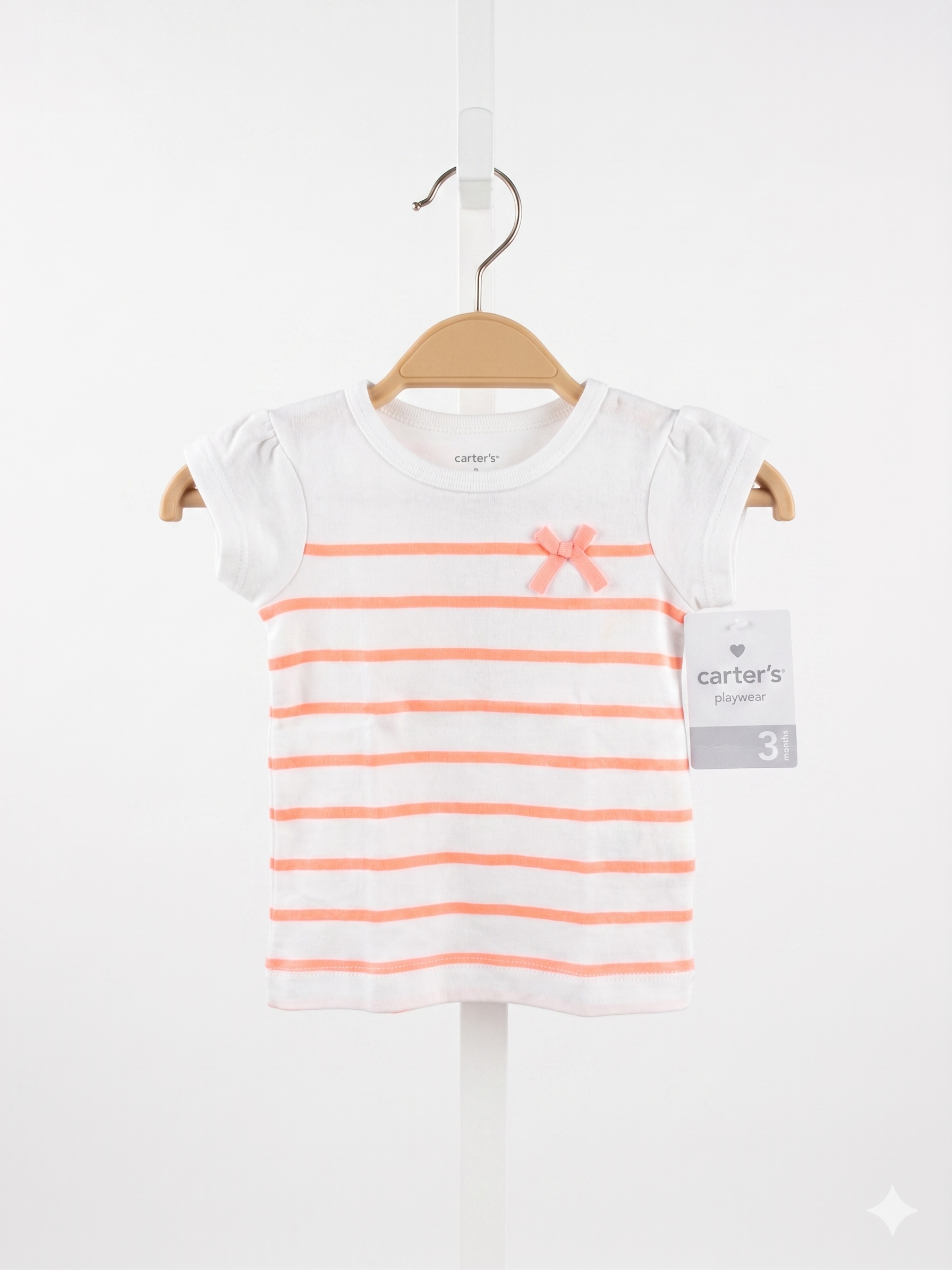 Carter's Baby, Striped Infant Shirt, 3 Month Girl Clothes, Peach and White Tee, Baby Girl Summer Top, NWT Baby Clothes, Tiny Thrift Store, Carter's Playwear.