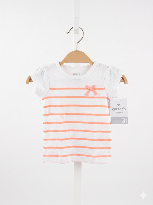 Carter's Baby, Striped Infant Shirt, 3 Month Girl Clothes, Peach and White Tee, Baby Girl Summer Top, NWT Baby Clothes, Tiny Thrift Store, Carter's Playwear.