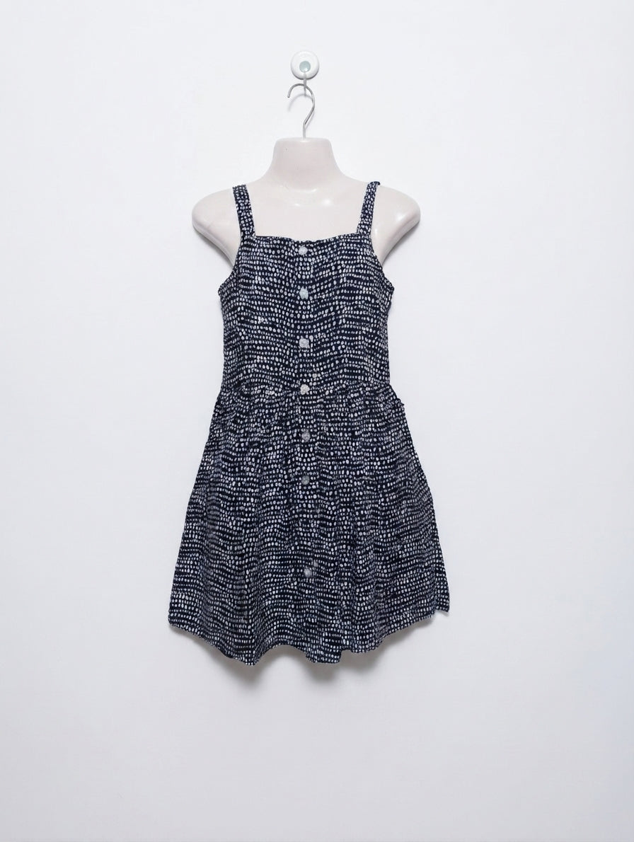 Anko Girls Navy Blue & White Abstract Dot Print Sleeveless Summer Dress - Size Estimated Age 9 Years AB3