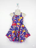 Sweet Millie Girls Purple Floral Sundress with Pink Tulle Trim - Size Estimated Age 6 Years AB1