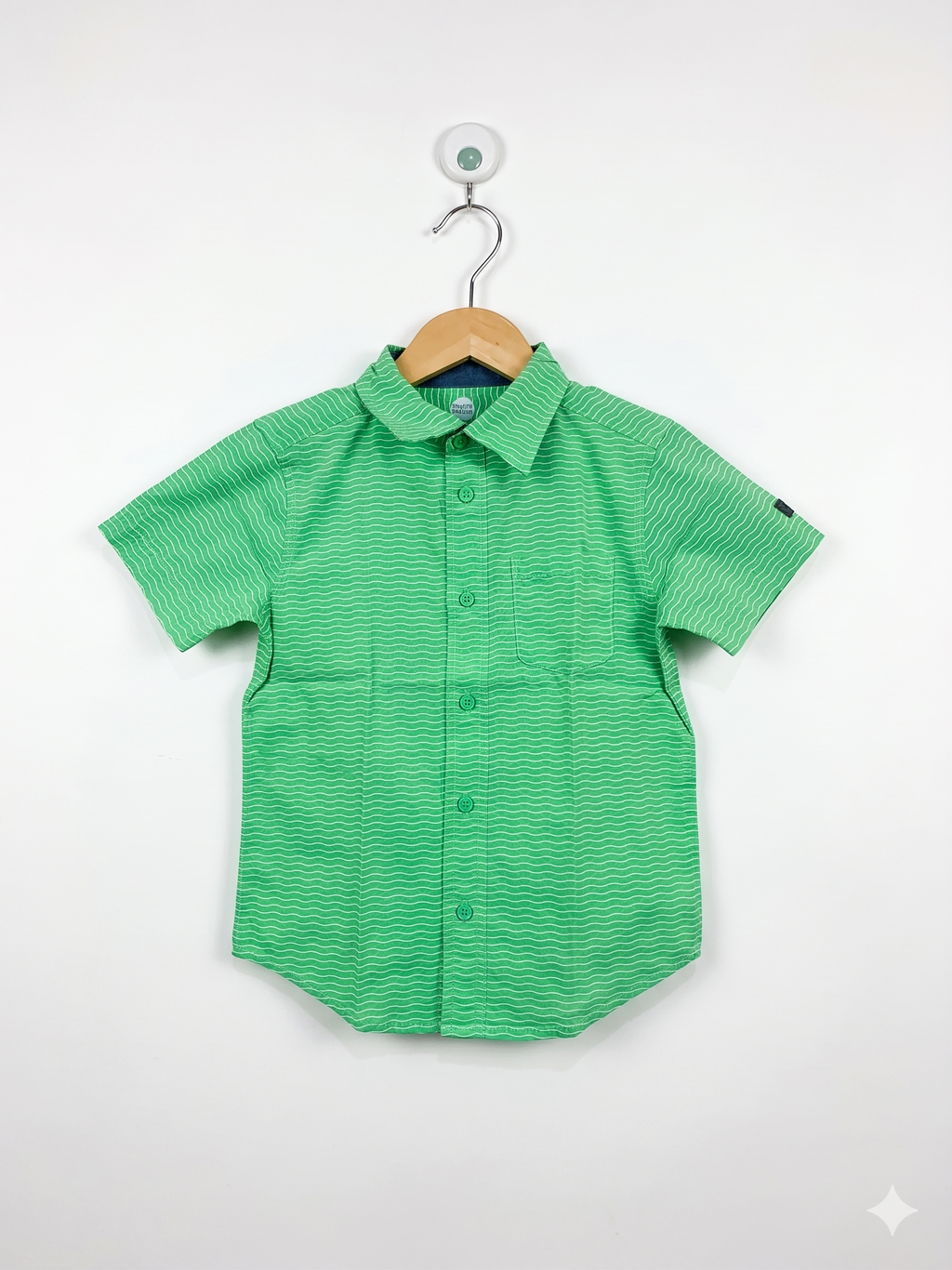 Wonder Nation Boys Green & White Wavy Stripe Short Sleeve Button-Down Shirt - Size 4-5 AB1