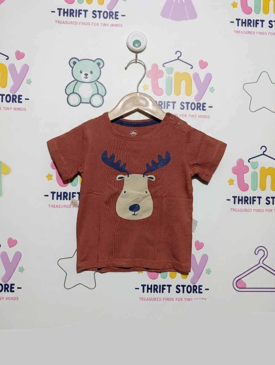 Mots d'enfants Unisex Terracotta "Cute Moose" Graphic Short Sleeve Tee - Size Estimated Age 12 Months AB2
