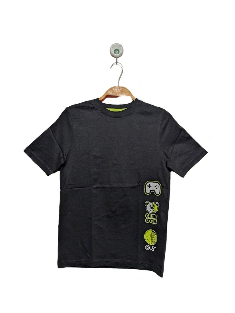 George Boys Black "Game Over" Neon Graphic Tee - Size 140/146 Estimated Age 10-11 Years AB2