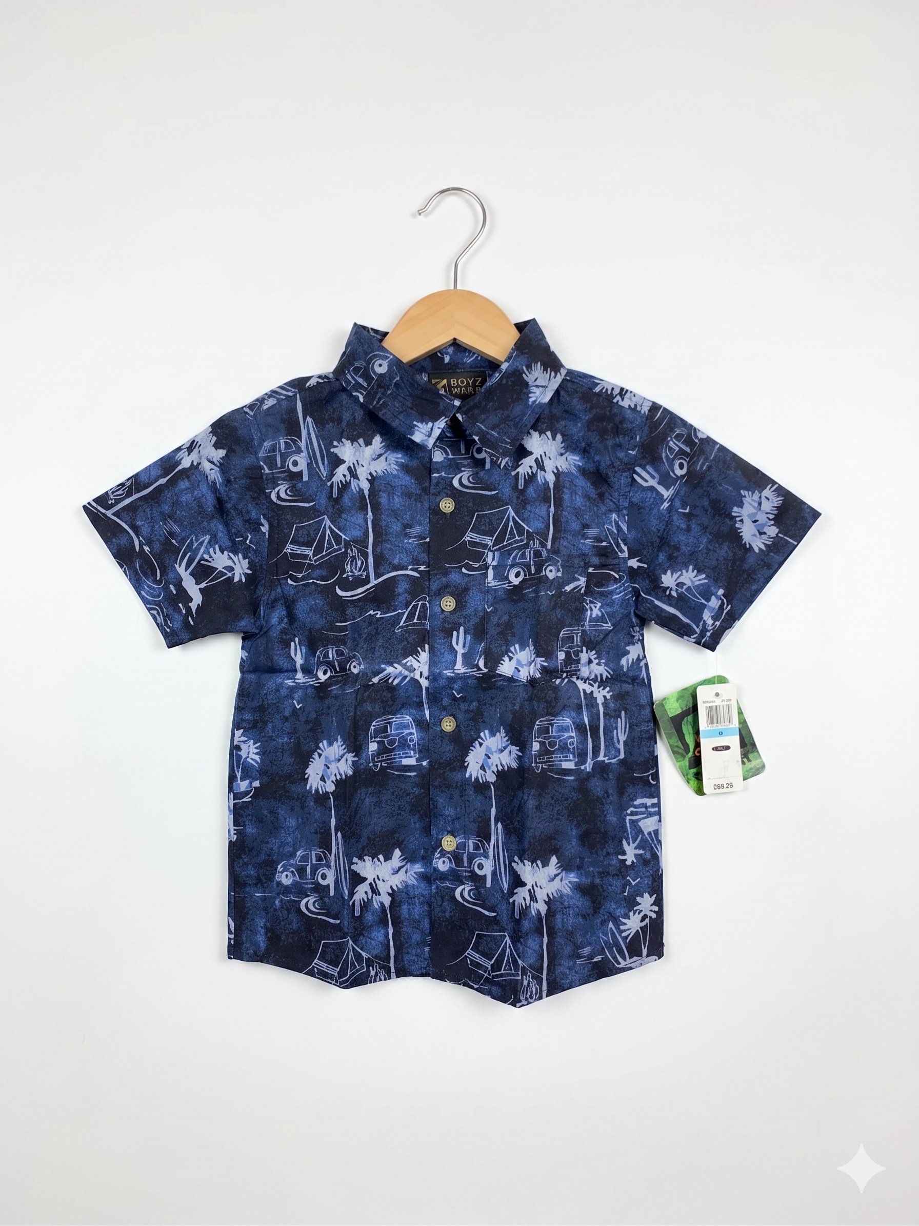 Boyz Wear Navy Blue "Tropical Adventure" Short Sleeve Button-Down Shirt - Size Estimated Age 5 Years AB1