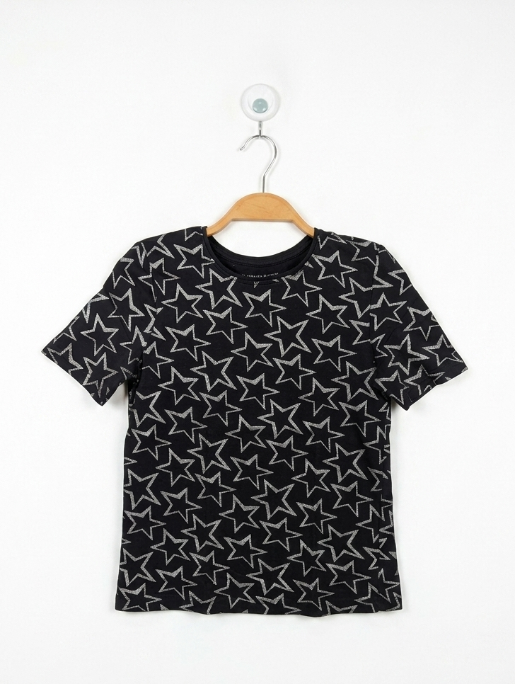 Primark Girls Black "Silver Star" Print Tee - Size 9-10 Years (Estimated Age 9-10 Years) AB2