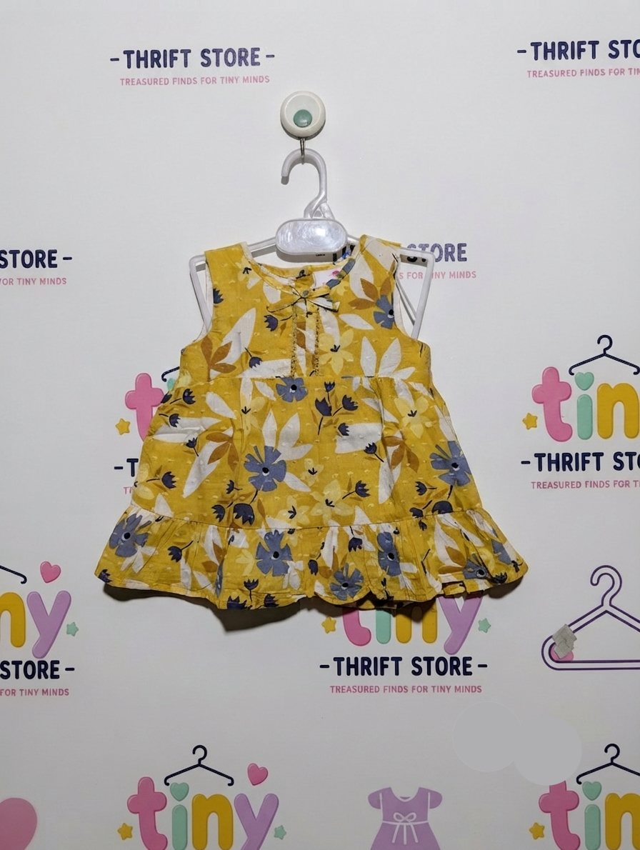 Tommy Bahama Girls Yellow Floral Print Sleeveless Dress - Size Estimated Age 18 Months AB2