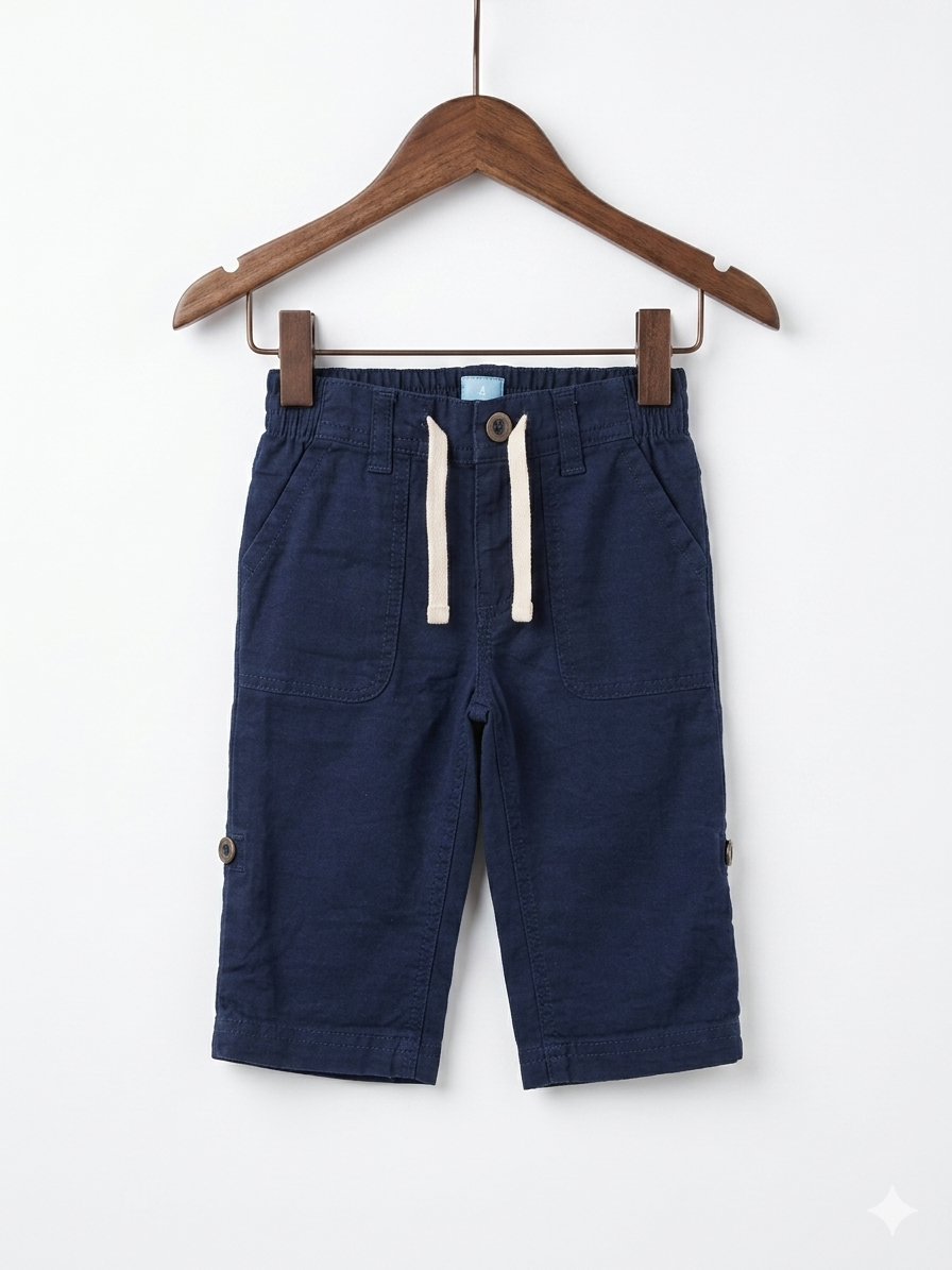 babyGap trousers, navy blue baby joggers, 6-12 months infant pants, thrifted babyGap clothes, linen blend baby pants, baby boy utility trousers, Gap kids resale.