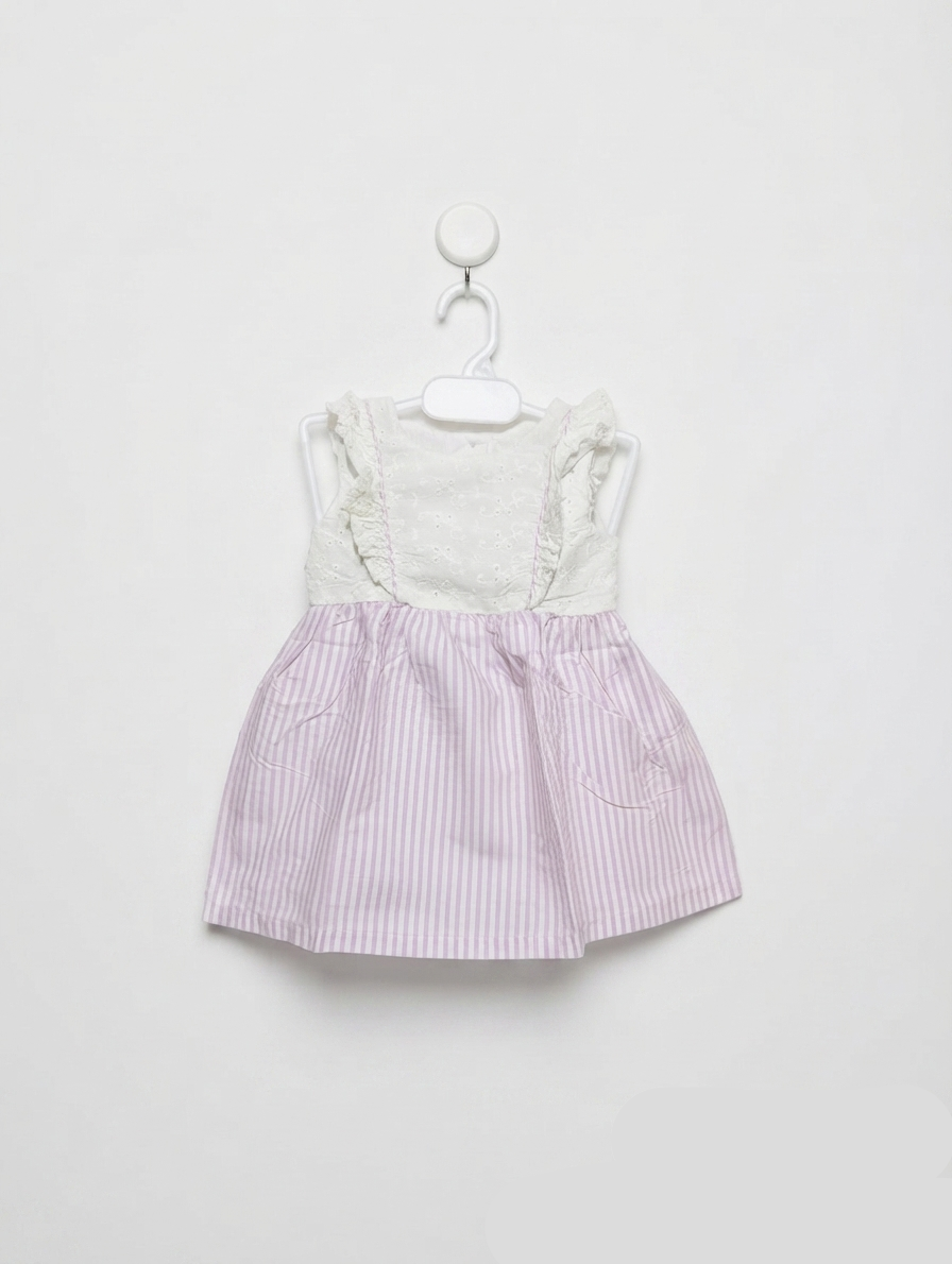 Wonder Nation Baby Girls White & Pink Striped Eyelet Dress - Size Estimated Age 3-6 Months AB2