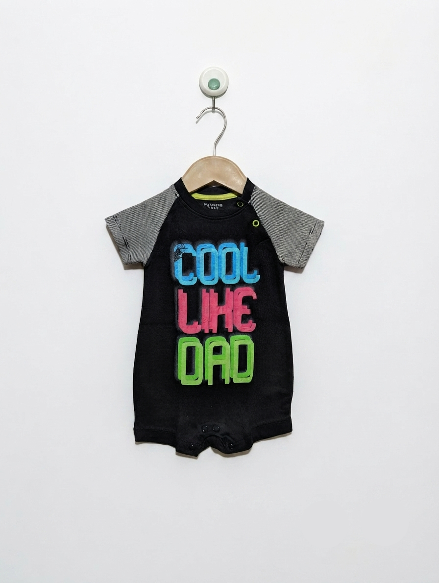 Primark Baby Boys Black "Cool Like Dad" Short Sleeve Romper - Size Estimated Age 3 to 6 Months AB2