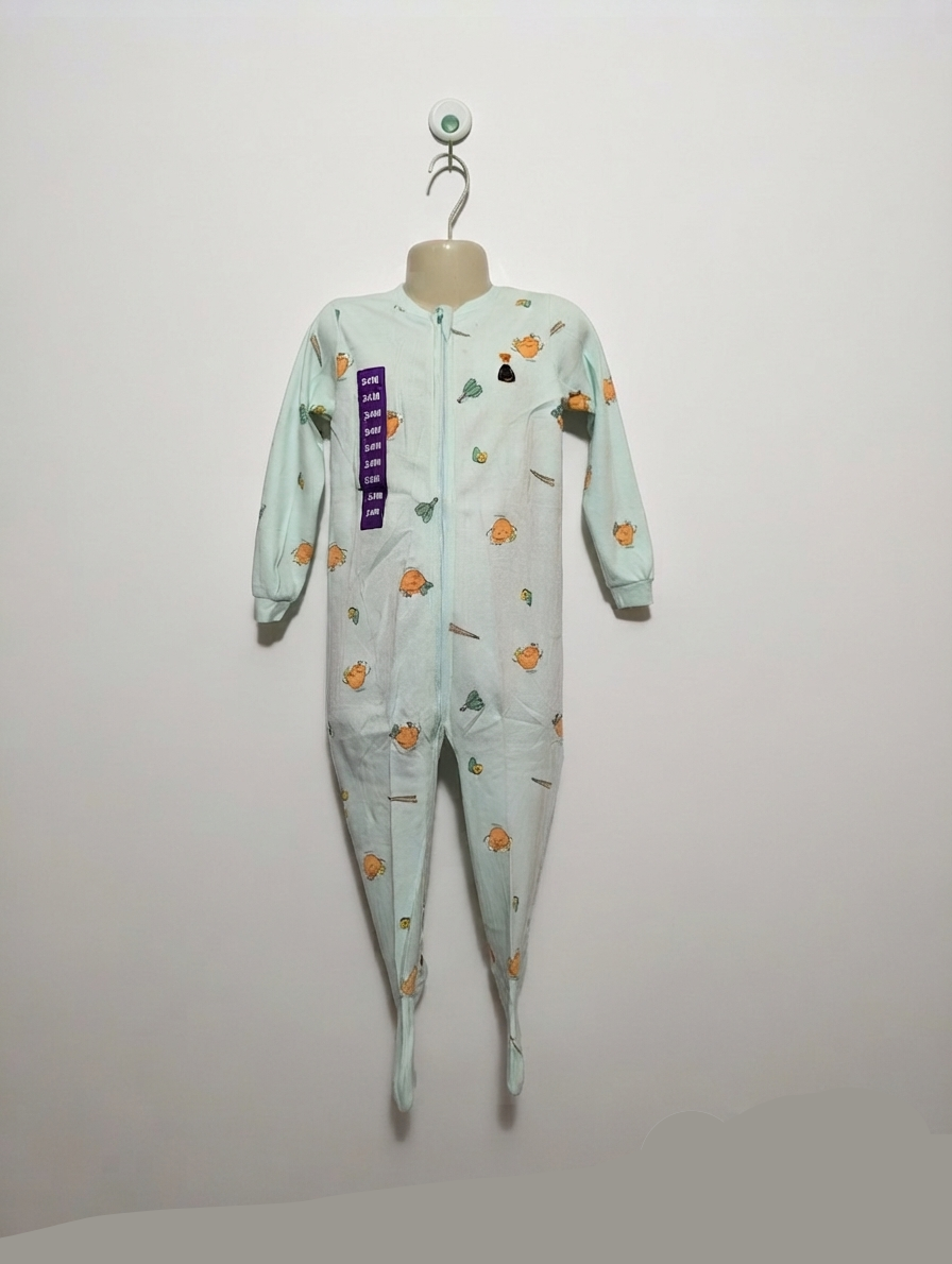 Pekkle Boys/Girls Unisex Mint Green "Cute Vegetables" Footed Sleeper - Size Estimated Age 24 Months AB2