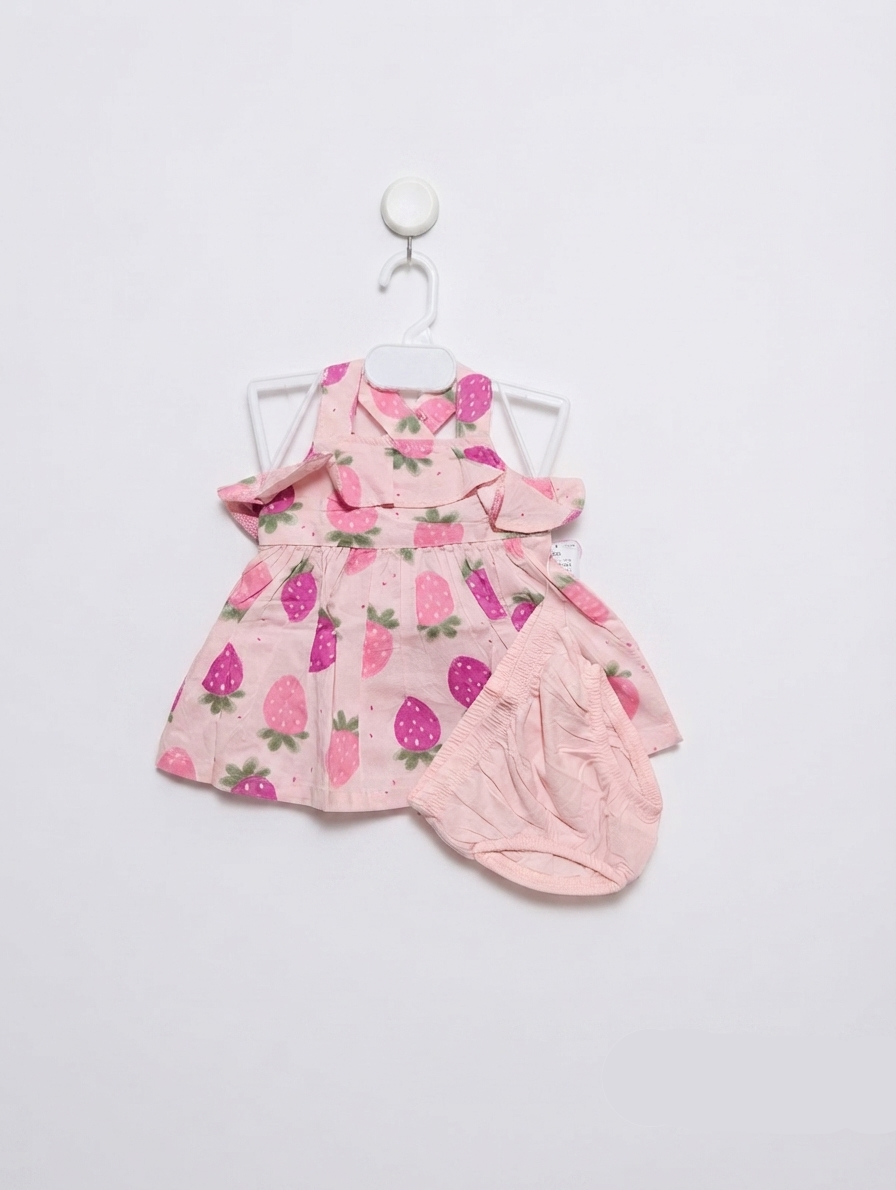 Carter's Just One You Baby Girls Pink Strawberry Print Dress & Bloomer Set - Size Estimated Age 3 Months AB2