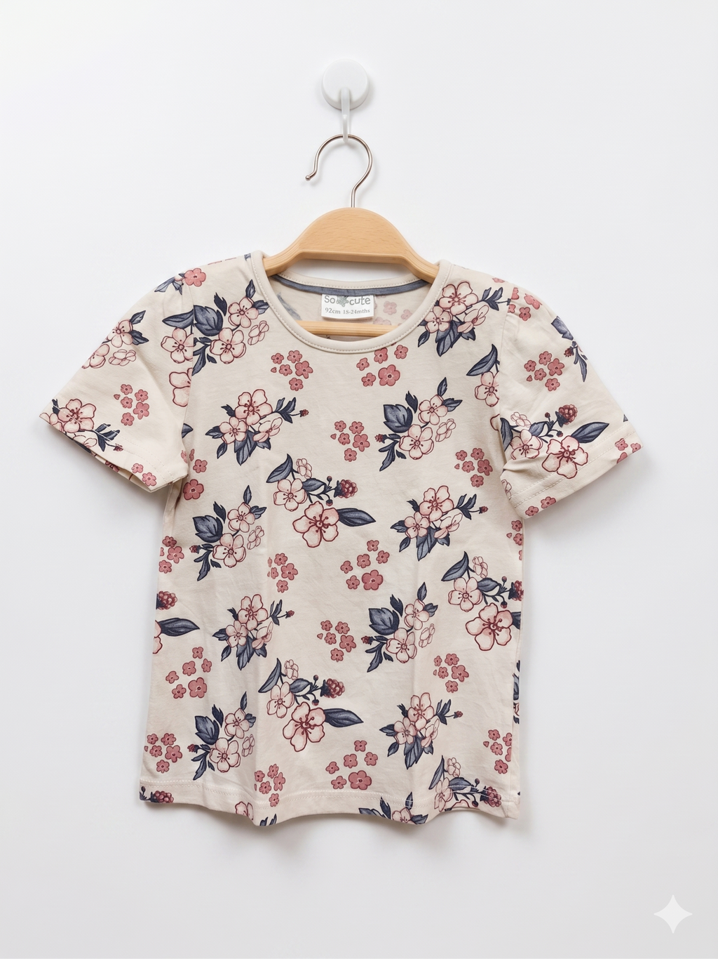 So Cute® Toddler Girls' Floral Print T-Shirt – Cream/Multi (18-24 Months) AB1
