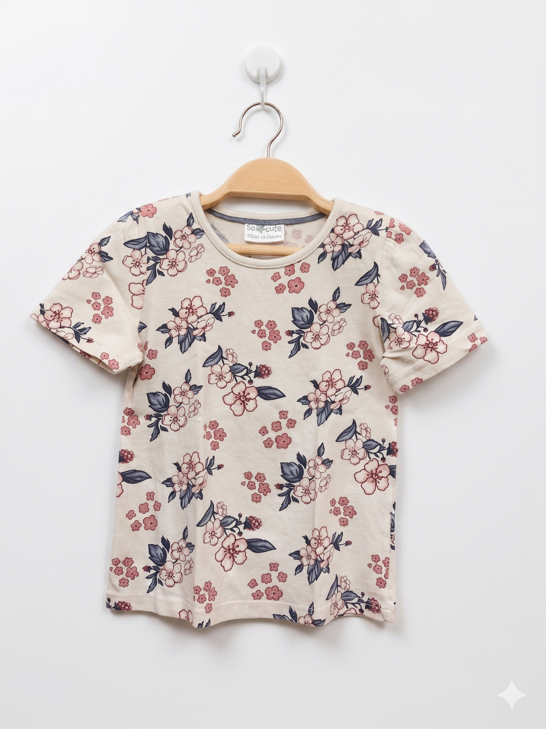 So Cute® Toddler Girls' Floral Print T-Shirt – Cream/Multi (18-24 Months) AB1