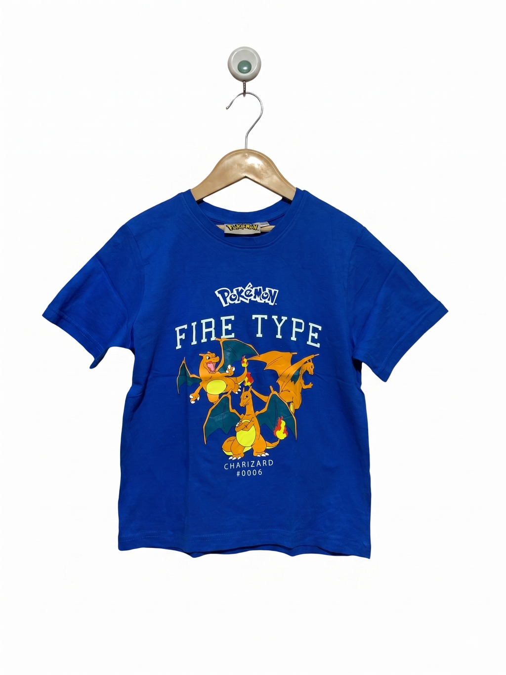 Official Pokémon Boys Royal Blue "Charizard Fire Type" Graphic Tee - Size Estimated Age 7-8 Years AB1