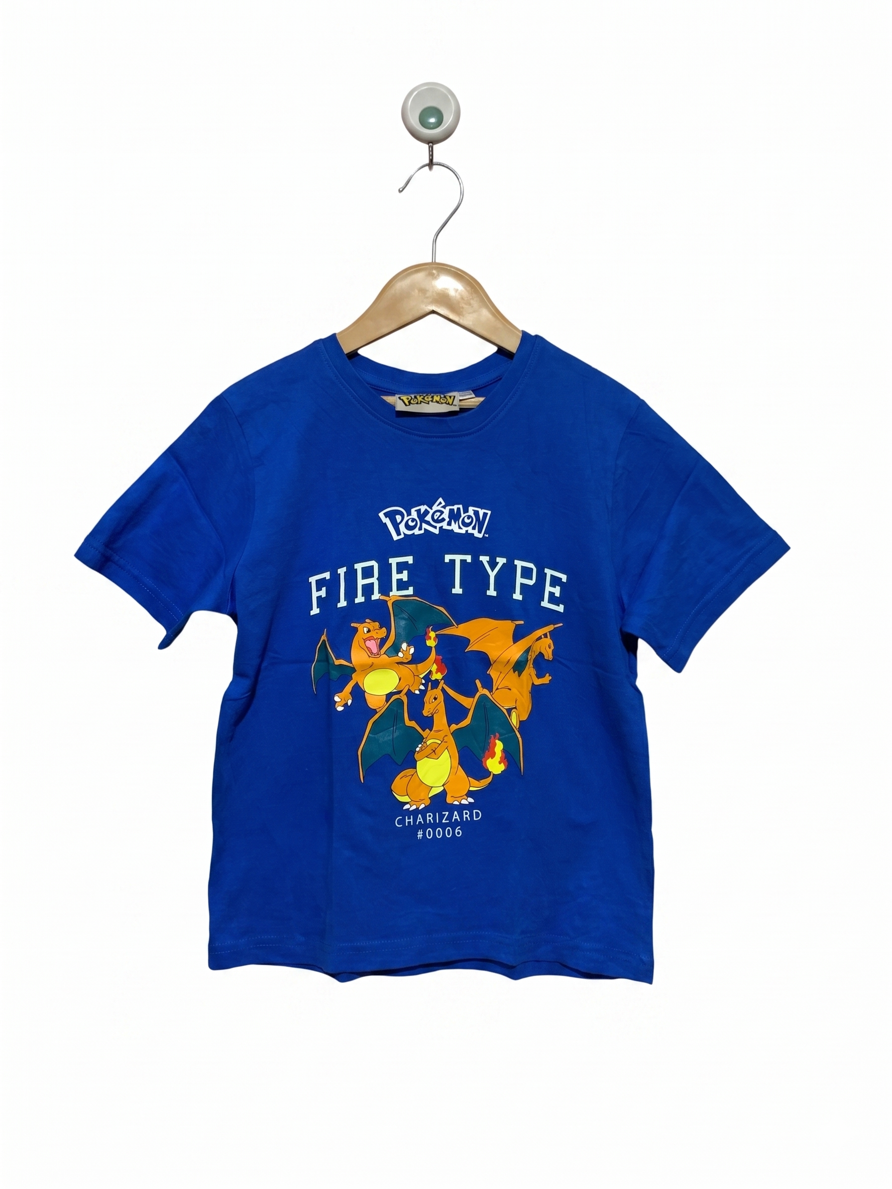Official Pokémon Boys Royal Blue "Charizard Fire Type" Graphic Tee - Size Estimated Age 7-8 Years AB1