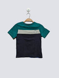 KIABI Boys Teal and Navy Colorblock "Level The Next" Short Sleeve Tee - Size 8A Estimated Age 8 Years AB3