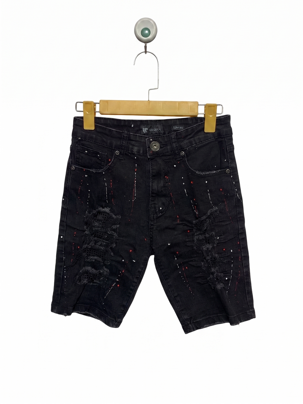 Waimea Boys "Skinny Fit" Black Distressed Denim Shorts with Paint Splatter - Size Estimated Age 10 Years AB1
