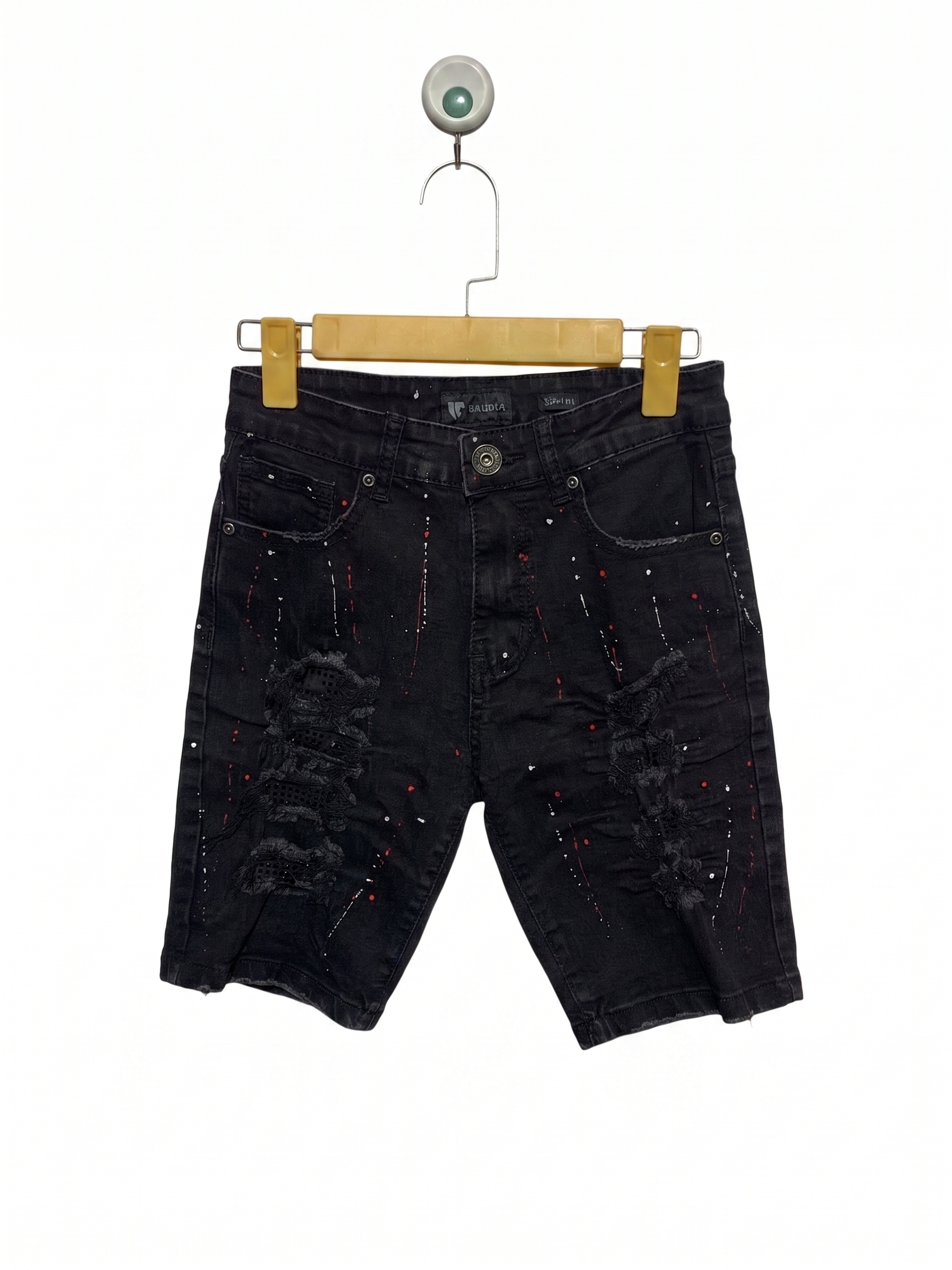 Waimea Boys "Skinny Fit" Black Distressed Denim Shorts with Paint Splatter - Size Estimated Age 10 Years AB1