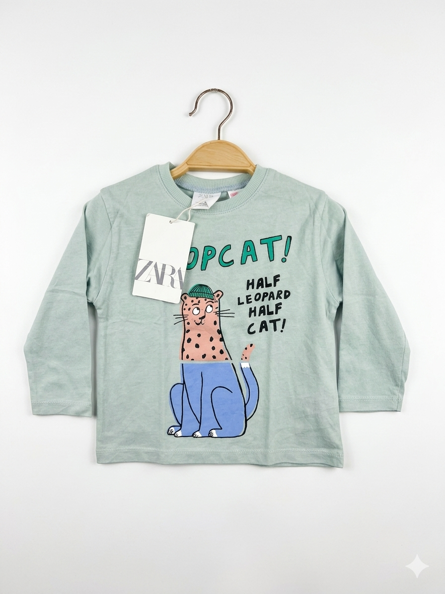 ZARA Baby Boy Dopcat Graphic Long-Sleeve Tee - Size 6-9 Months (NWT) AB1