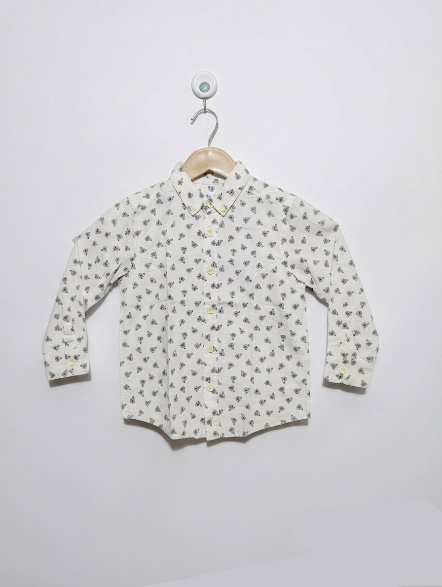 M&Co Kids Boys Off-White All-Over Bicycle Print Long Sleeve Button-Down Shirt - Size Estimated Age 3-4 Years AB2