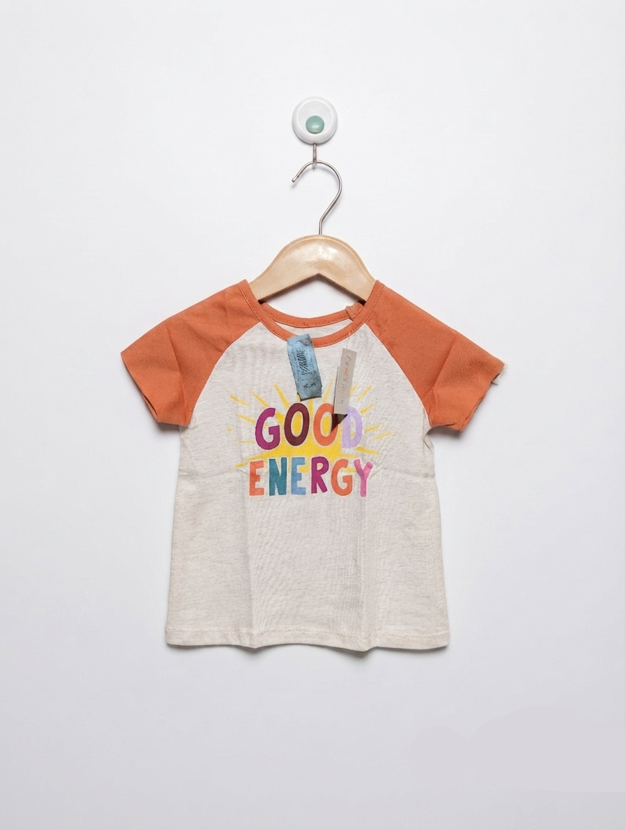 Garanimals Boys Heather Grey & Orange "Good Energy" Raglan Short Sleeve Tee - Size 18M Estimated Age 18 Months AB2