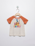Garanimals Boys Heather Grey & Orange "Good Energy" Raglan Short Sleeve Tee - Size 18M Estimated Age 18 Months AB2