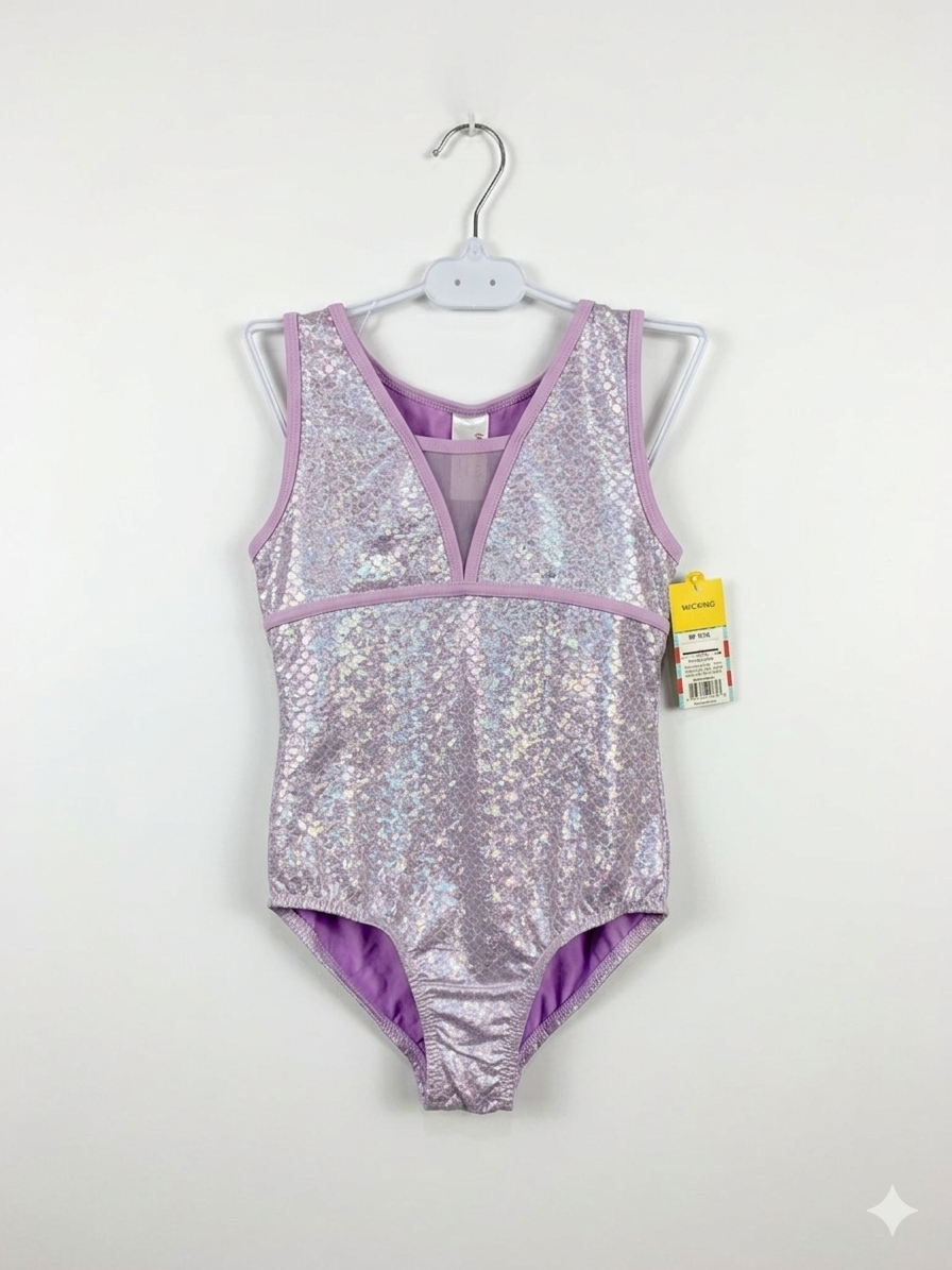 Cat & Jack Girls Shimmering Lavender Mermaid Scale Gymnastics Leotard - Size M (7/8) Estimated Age 7-8 Years AB1