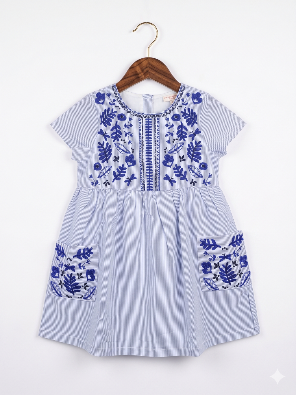 Du Pareil au Même Girls Blue Striped Embroidered Dress - Size 4 Years AB1