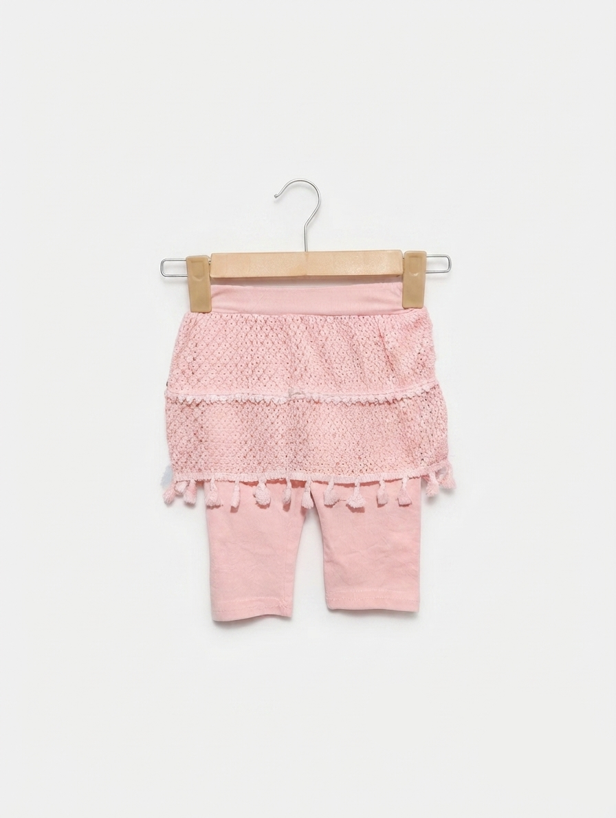 K-Fashion Girls Peach Lace Tassel Skirt Legging Set - Size Estimated Age 11 Months AB2