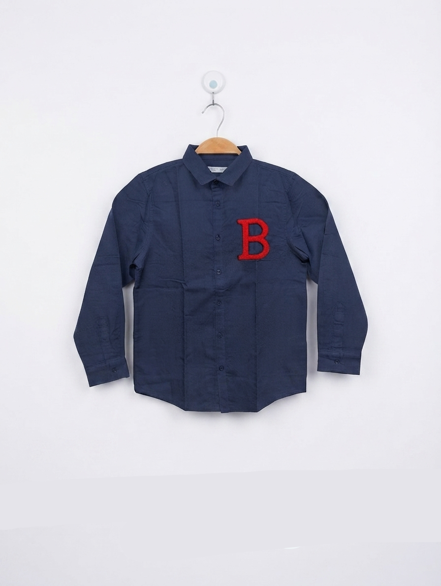 Fox & Bunny by Sinsay Boys Navy Blue "Initial B" Long-Sleeve Shirt - Size Estimated Age 8-9 Years AB2