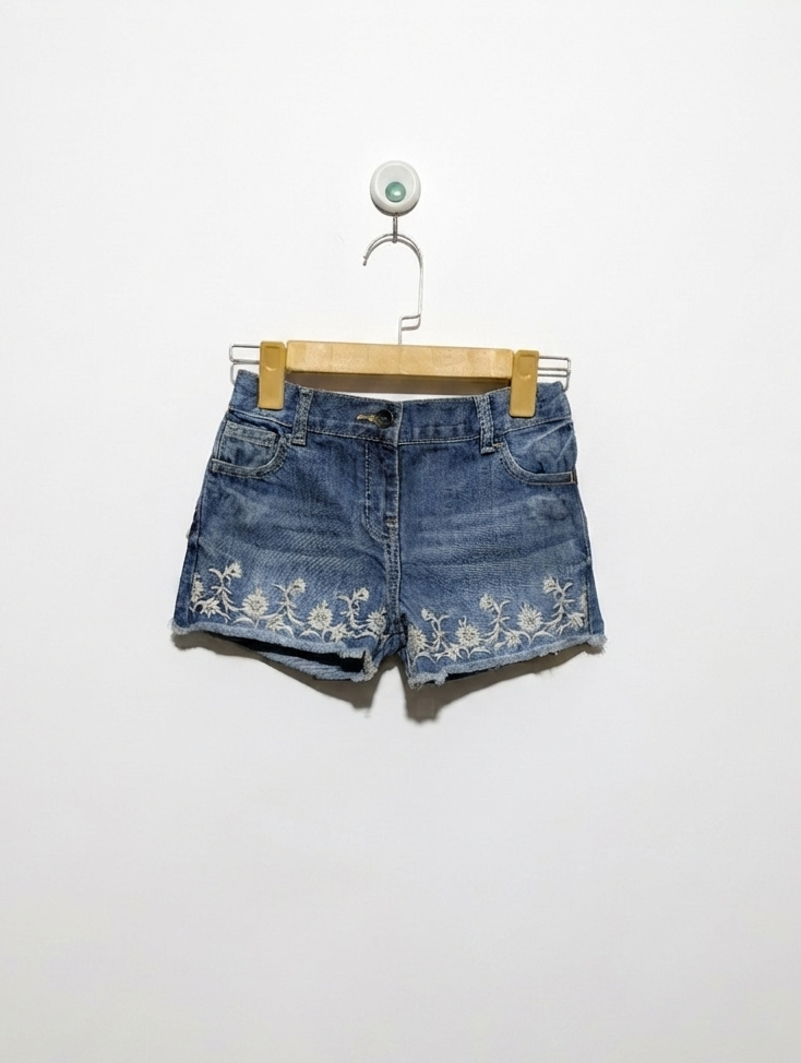 F&F Girls Blue "Floral Embroidery" Denim Shorts - Size 7-8 Years Estimated Age 7-8 Years AB2