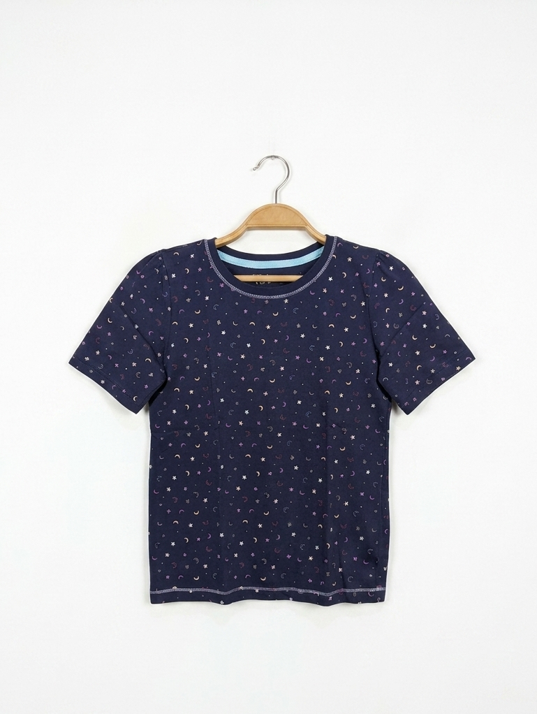 Tu Girls Navy Blue "Moon and Stars" Print Tee - Size 9-10 Years (Estimated Age 9-10 Years) AB2