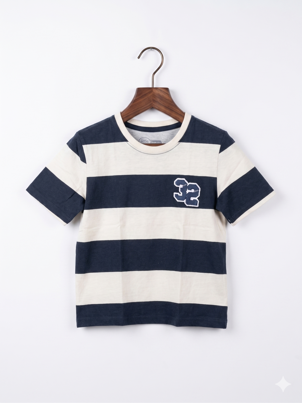Little Kids Boys Navy & White Striped Graphic Tee - Size 3-4 Years AB1