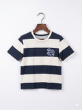 Little Kids Boys Navy & White Striped Graphic Tee - Size 3-4 Years AB1