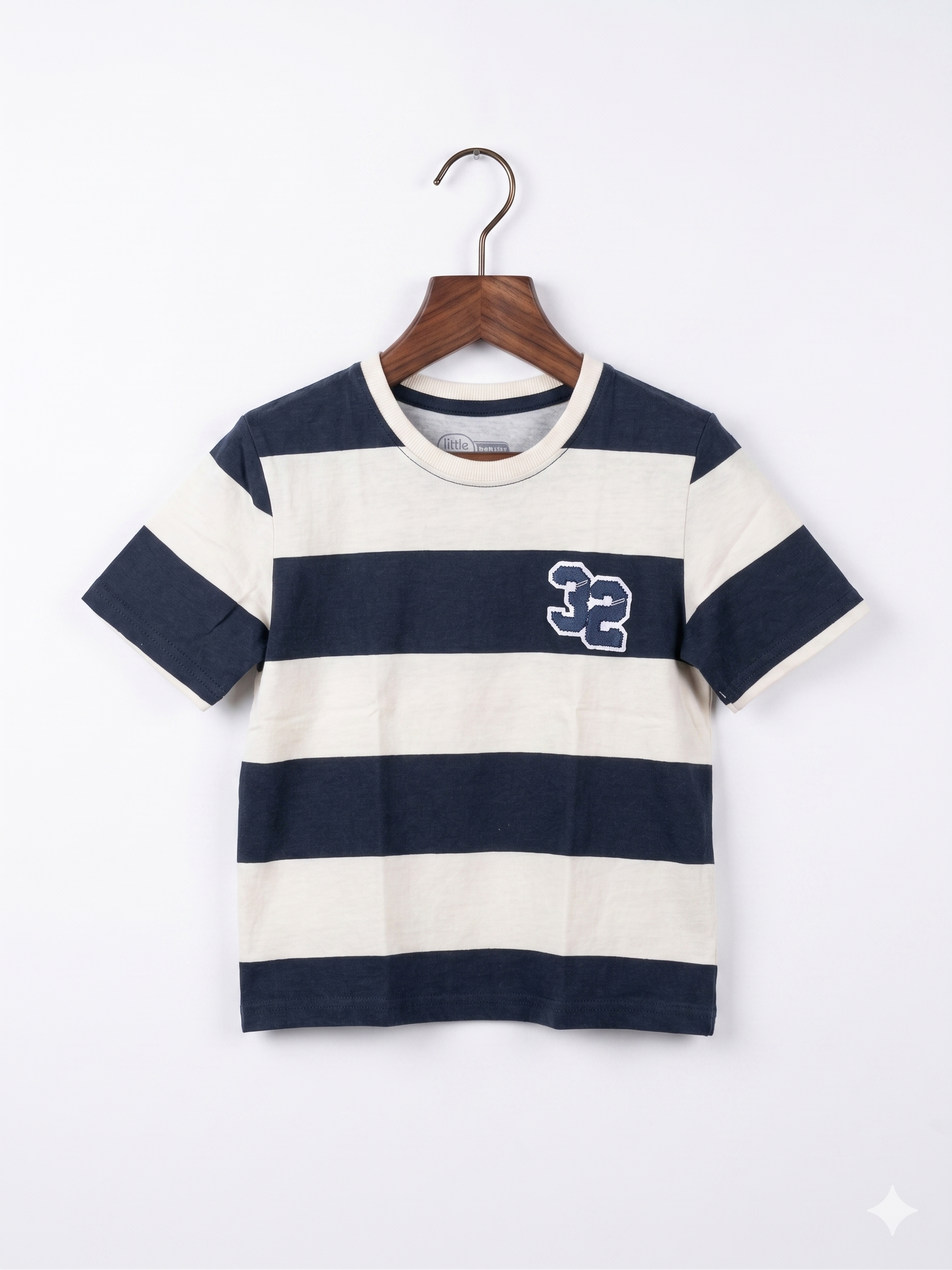 Little Kids Boys Navy & White Striped Graphic Tee - Size 3-4 Years AB1