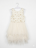 Justice Girls Cream Rosette Gold Sequin Tiered Dress - Size Estimated Age 7 Years AB1