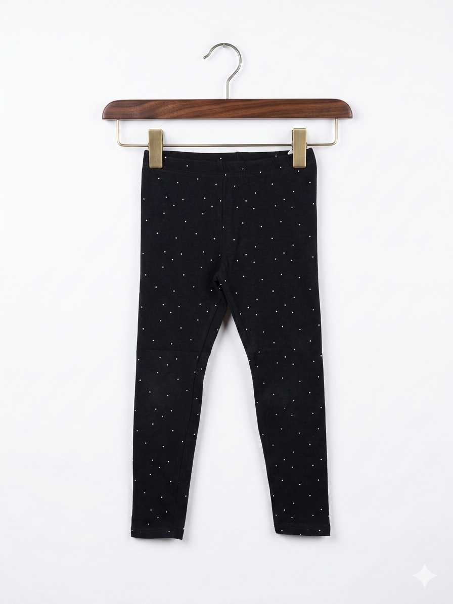 H&M Kids Black Polka Dot Stretch Leggings - Size 3-4 Years (EUR 104) AB1