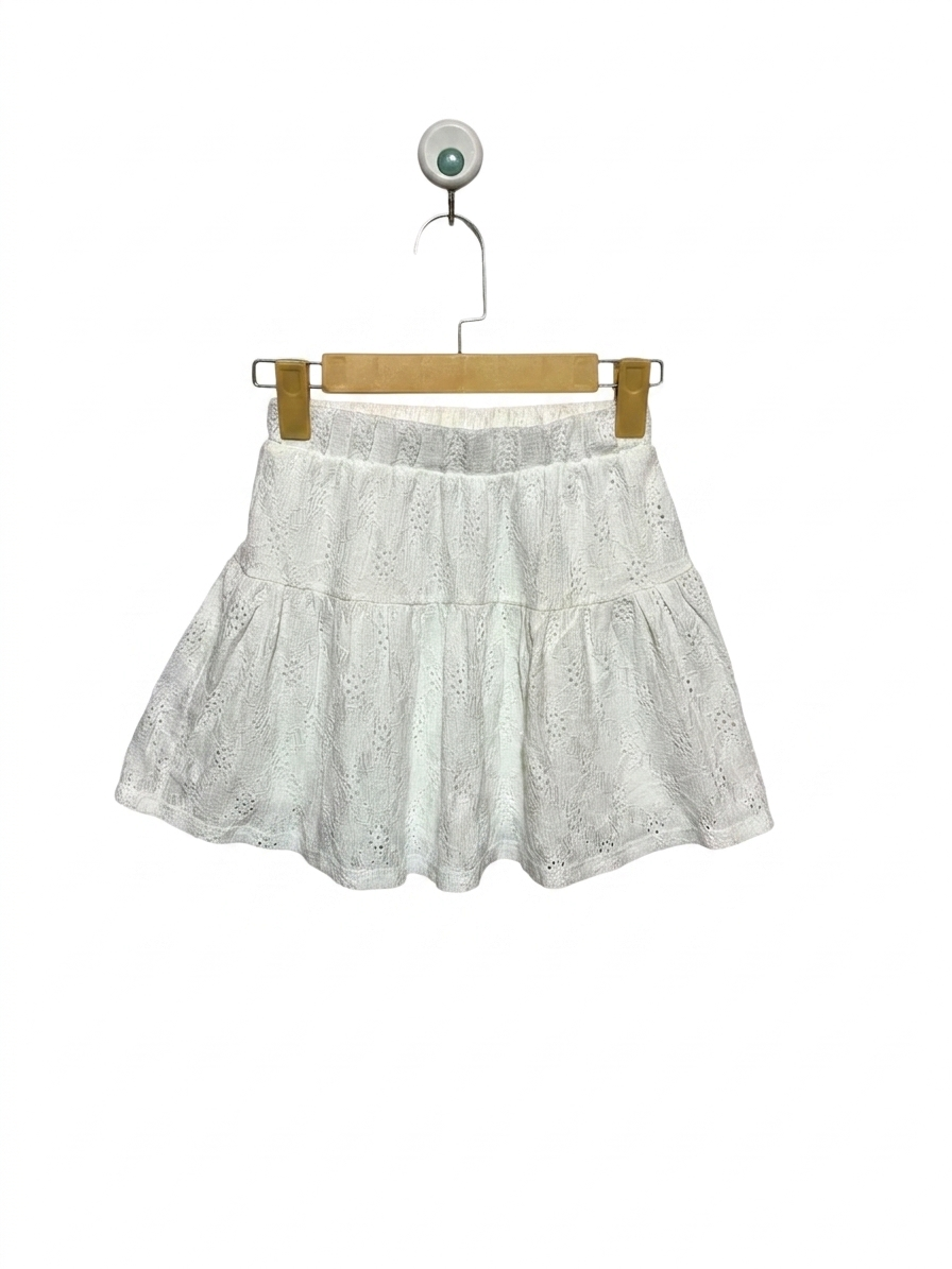 Gemo Girls Crisp White Textured Eyelet Tiered Skirt - Size Estimated Age 10 Years AB1