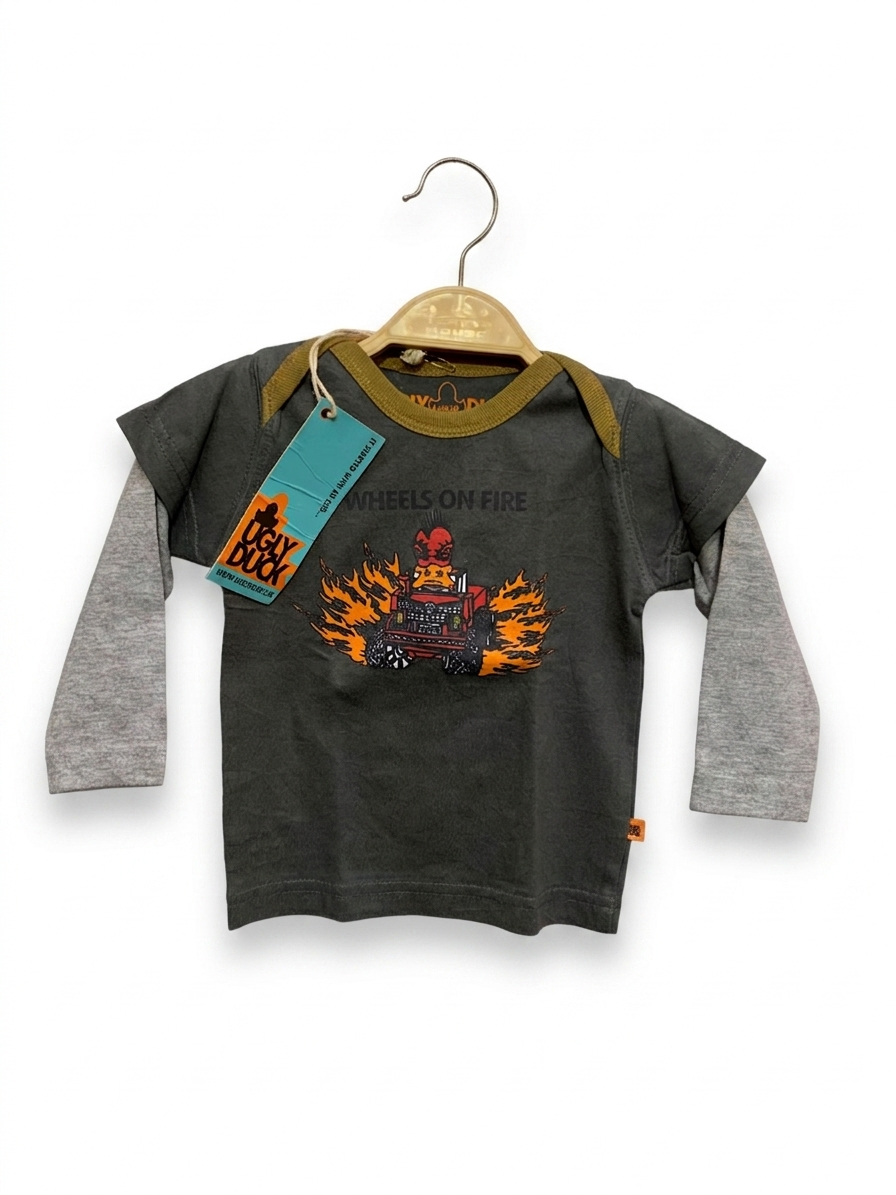Ugly Duck 4-6M "Wheels on Fire" Monster Truck Tee - Layered, Size 4–6 Months AB1