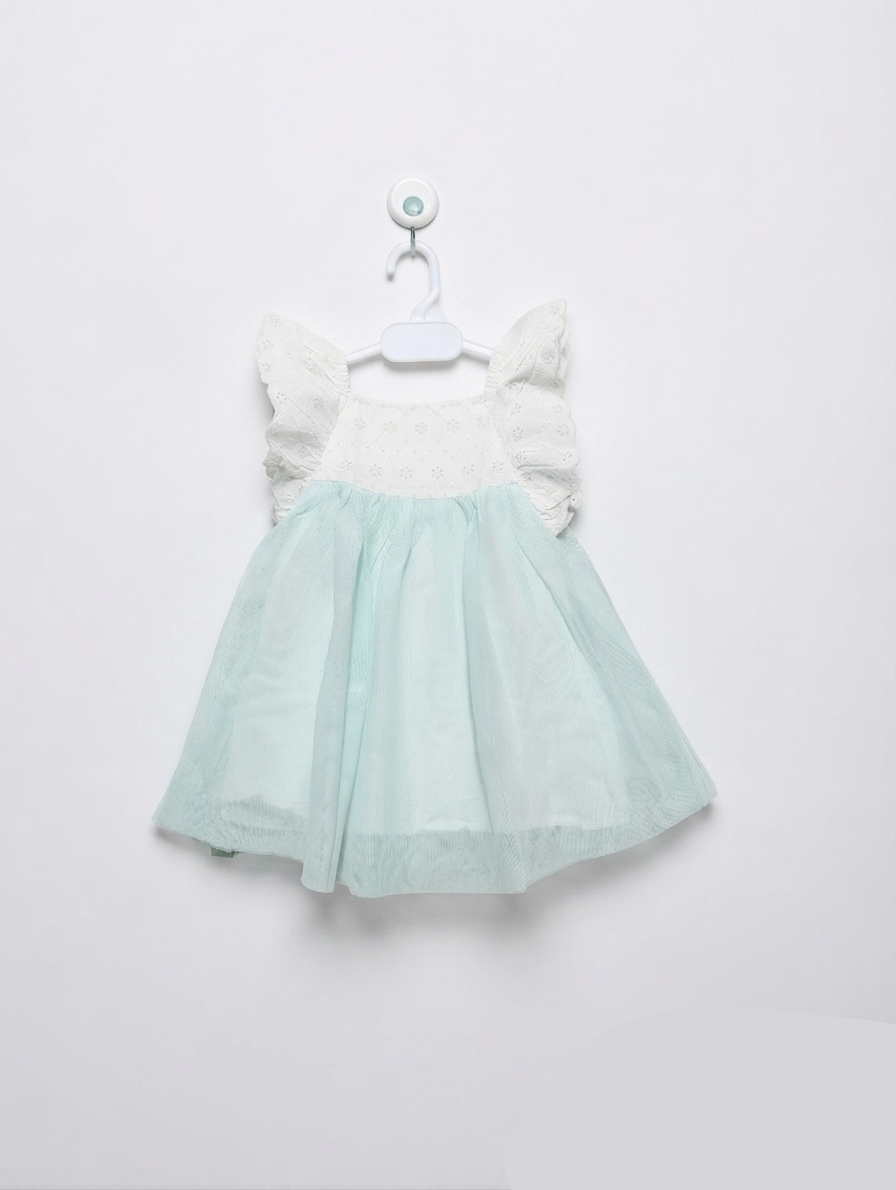 Cat & Jack Girls Mint Green & White Eyelet Tulle Party Dress - Size Estimated Age 12 Months AB2