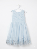 Monsoon Girls Sky Blue Pleated Tulle Sequin Party Dress - Size Estimated Age 8 Years AB1