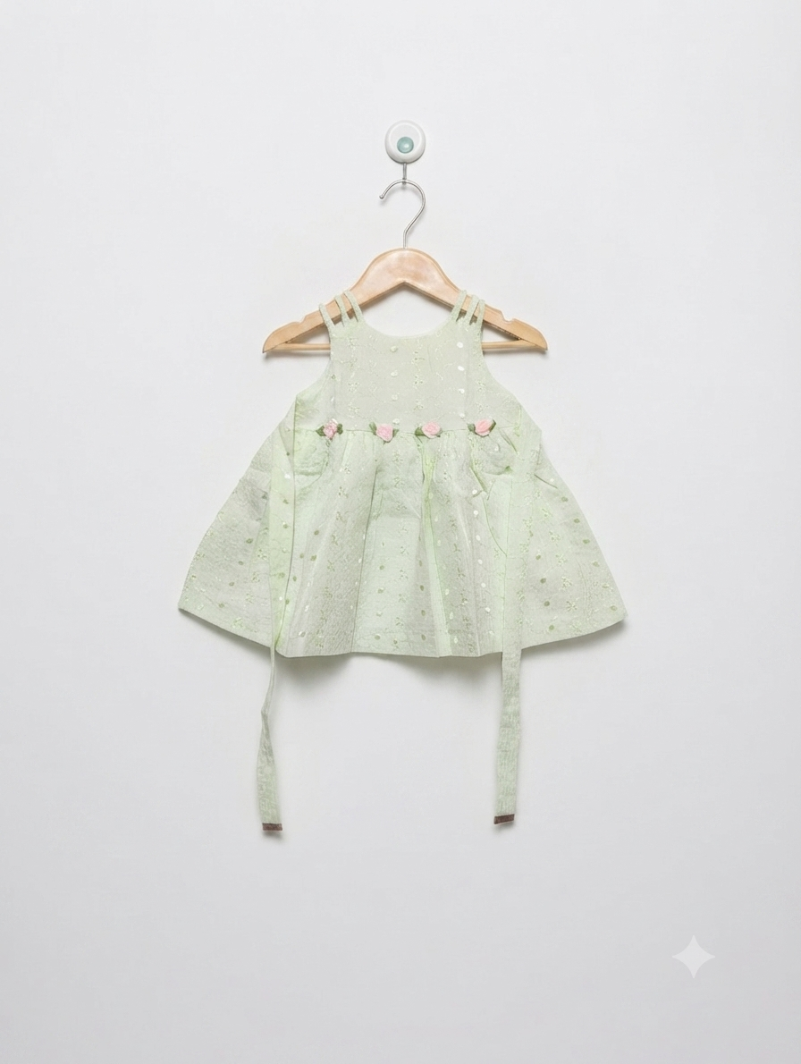 Bonnie Baby Girls Mint Green "Eyelet Floral" Strappy Dress - Size Estimated Age 12 Months AB2