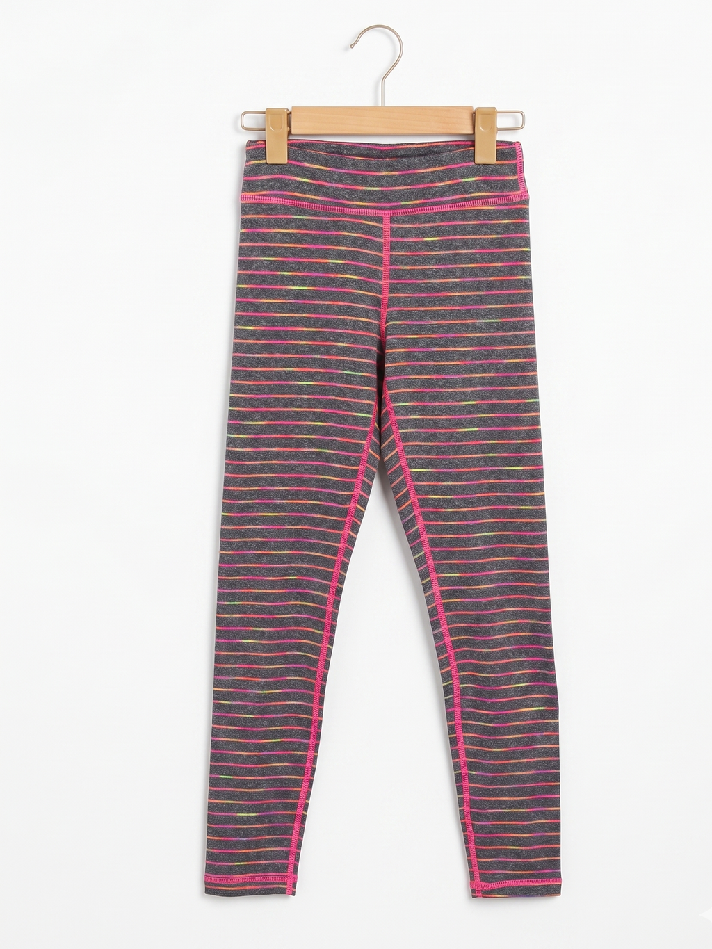 90 Degree by Reflex Girls Heather Grey Multi-Color Striped Performance Leggings - Size Estimated Age 12Y AB1