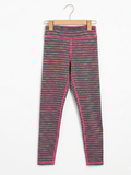 90 Degree by Reflex Girls Heather Grey Multi-Color Striped Performance Leggings - Size Estimated Age 12Y AB1