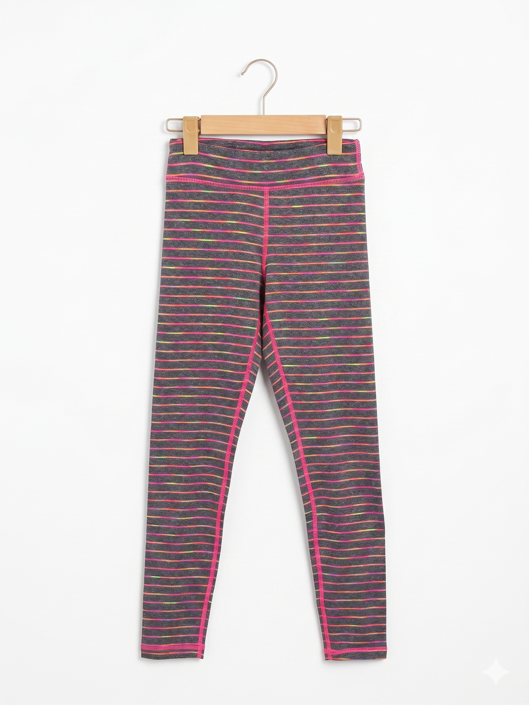 90 Degree by Reflex Girls Heather Grey Multi-Color Striped Performance Leggings - Size Estimated Age 12Y AB1